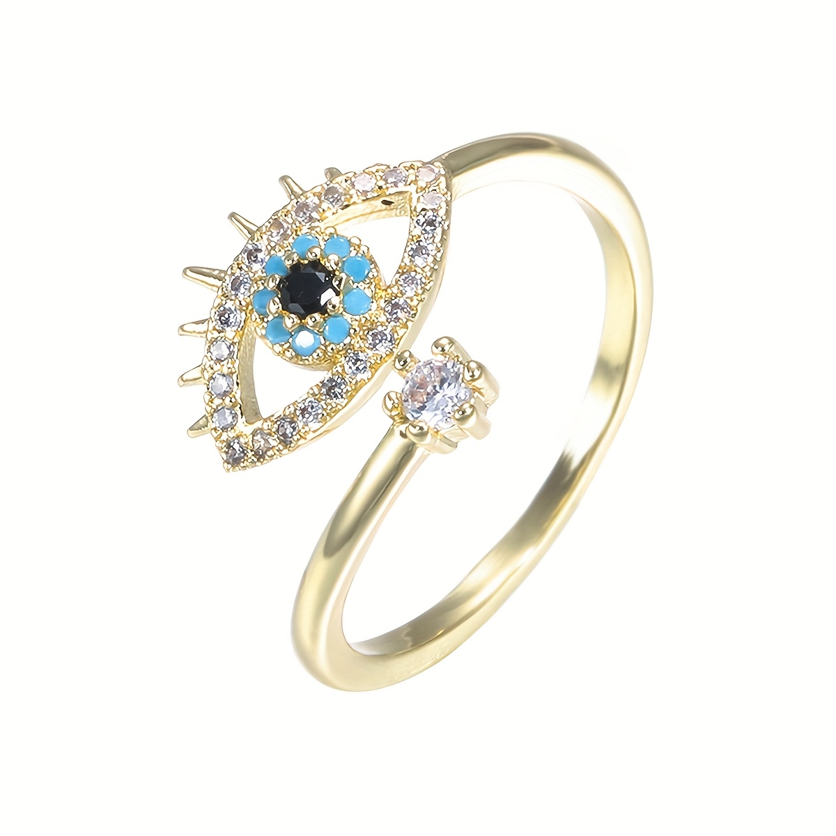 Adjustable Evil Eye Ring with Cubic Zirconia for Daily Wear or Parties
